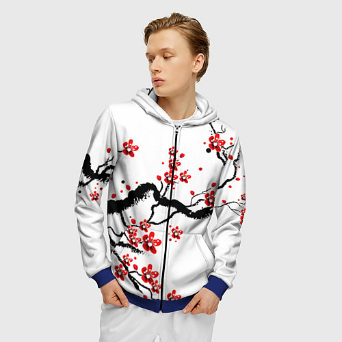 Мужская толстовка на молнии САКУРА ЦВЕТЁТ И БЛАГАУХАЕТ / 3D-Синий – фото 3