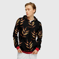 Толстовка 3D на молнии мужская Золотисто-красные листья, цвет: 3D-красный — фото 2