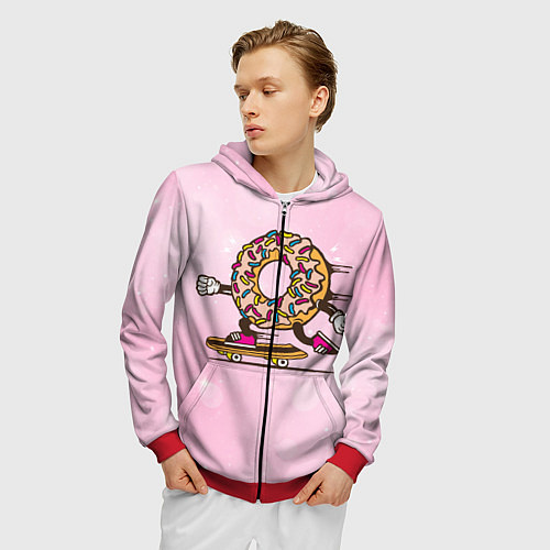 Мужская толстовка на молнии Пончик на скейте / 3D-Красный – фото 3