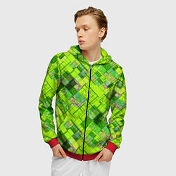 Толстовка 3D на молнии мужская Ярко-зеленый абстрактный узор, цвет: 3D-красный — фото 2