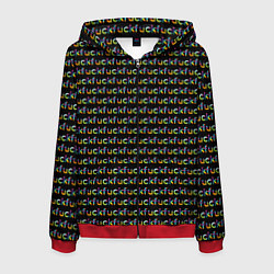 Толстовка 3D на молнии мужская Fuck паттерн темный, цвет: 3D-красный