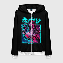 Толстовка 3D на молнии мужская Neon girl, цвет: 3D-белый