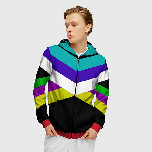 Мужская толстовка на молнии Полосы / 3D-Красный – фото 3