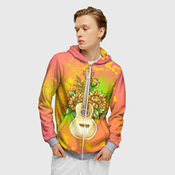 Толстовка 3D на молнии мужская Гитара и подсолнухи, цвет: 3D-меланж — фото 2
