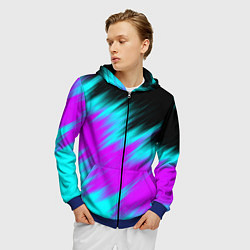 Толстовка 3D на молнии мужская НЕОНОВЫЕ ПОЛОСЫ И НИЧЕГО ЛИШНЕГО NEON STRIPES, цвет: 3D-синий — фото 2