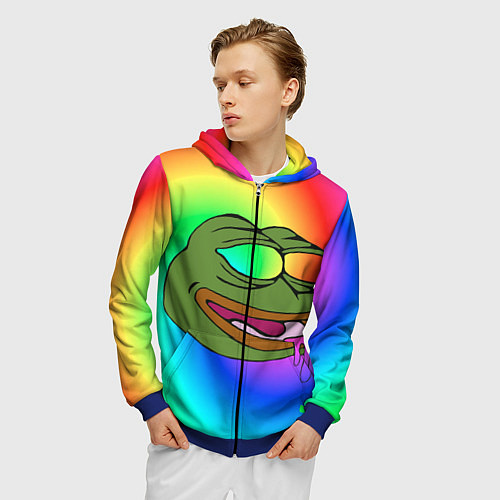 Мужская толстовка на молнии Pepe rainbow / 3D-Синий – фото 3