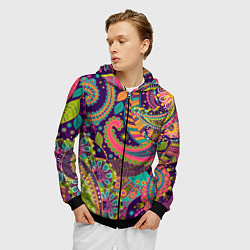 Толстовка 3D на молнии мужская Яркий красочный узор, цвет: 3D-черный — фото 2