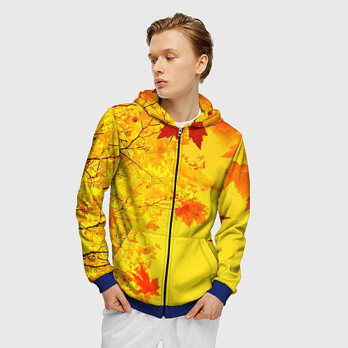 Мужская толстовка на молнии ОСЕННИЕ ЦВЕТА ЗОЛОТАЯ ОСЕНЬ / 3D-Синий – фото 3