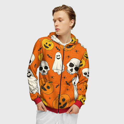 Мужская толстовка на молнии УЖАСТИКИ НА ВЯЗАНКЕ / 3D-Красный – фото 3