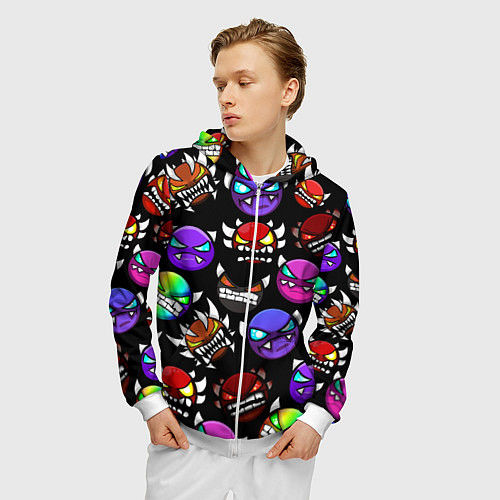 Мужская толстовка на молнии Geometry Dash: Demons Squad / 3D-Белый – фото 3