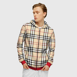 Толстовка 3D на молнии мужская Клетчатый принт в стиле Burberry, цвет: 3D-красный — фото 2