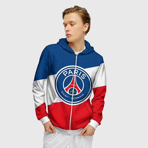 Мужская толстовка на молнии Paris Saint-Germain FC / 3D-Белый – фото 3