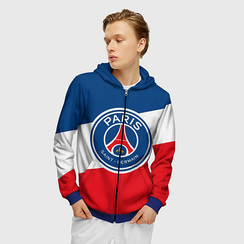 Мужская толстовка на молнии Paris Saint-Germain FC / 3D-Синий – фото 3