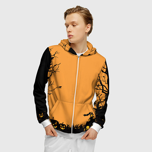 Мужская толстовка на молнии Orange Halloween TRD / 3D-Белый – фото 3