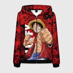 Толстовка 3D на молнии мужская Манки Д Луффи, One Piece, цвет: 3D-черный