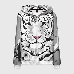 Толстовка 3D на молнии мужская Белый снежный тигр, цвет: 3D-белый