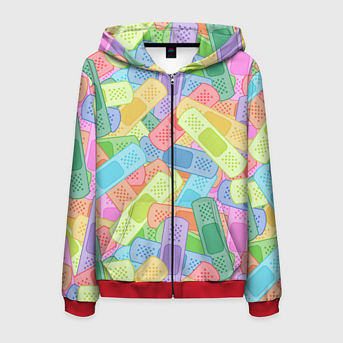 Мужская толстовка на молнии Цветные пластыри / 3D-Красный – фото 1