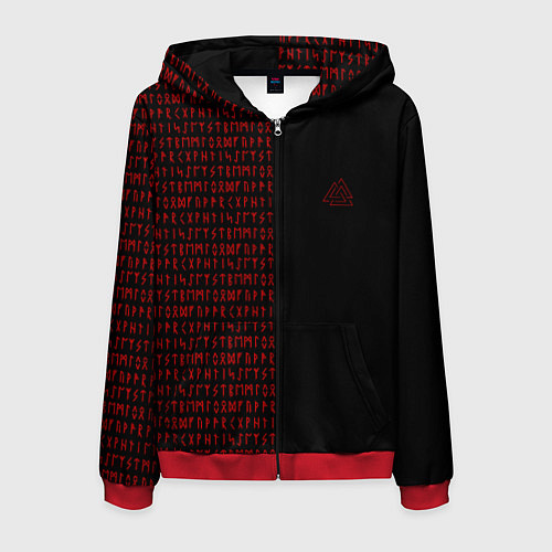 Мужская толстовка на молнии ВАЛЬКНУТ РУНИЧЕСКИЙ АЛФАВИТ / 3D-Красный – фото 1