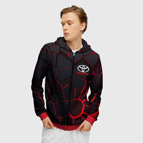 Мужская толстовка на молнии Тойота 3D плиты с подсветкой / 3D-Красный – фото 3