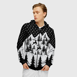 Толстовка 3D на молнии мужская Северные Олени в Горах, цвет: 3D-черный — фото 2