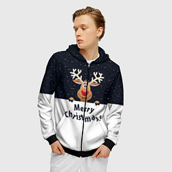 Толстовка 3D на молнии мужская Новогодний Оленёнок Рудольф, цвет: 3D-черный — фото 2