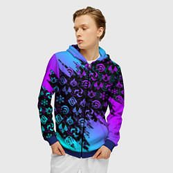 Толстовка 3D на молнии мужская GENSHIN NEON PATTERN SYMBOL НЕОН ЭМБЛЕМЫ, цвет: 3D-синий — фото 2