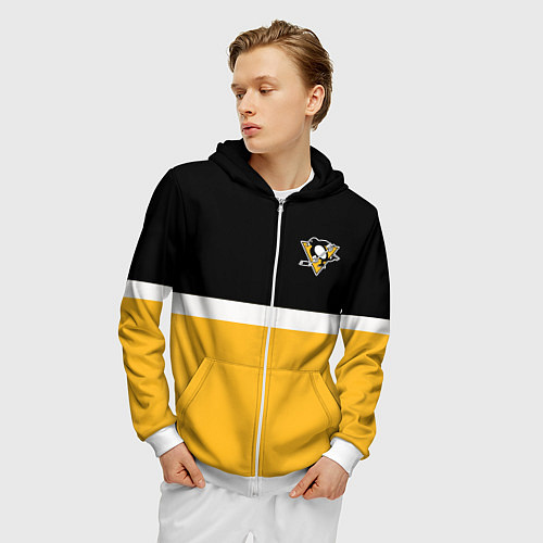 Мужская толстовка на молнии Питтсбург Пингвинз НХЛ / 3D-Белый – фото 3