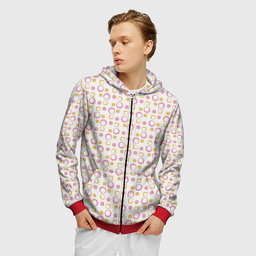Мужская толстовка на молнии Векторные круги / 3D-Красный – фото 3