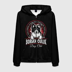 Толстовка 3D на молнии мужская Бордер-Колли Border Collie, цвет: 3D-черный