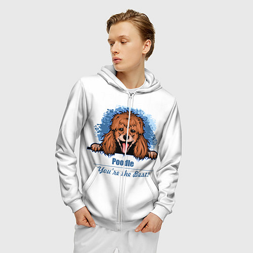 Мужская толстовка на молнии Собака Пудель Poodle / 3D-Белый – фото 3