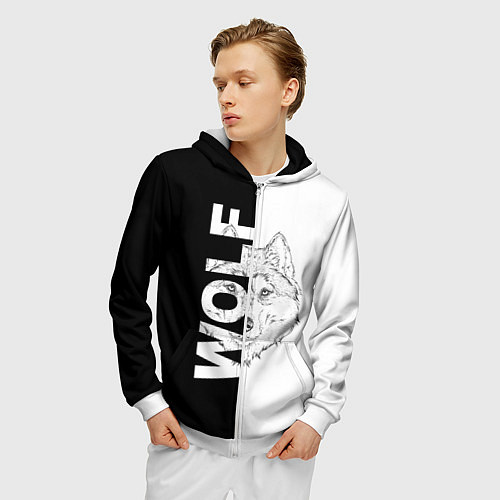 Мужская толстовка на молнии WOLF Волк / 3D-Белый – фото 3