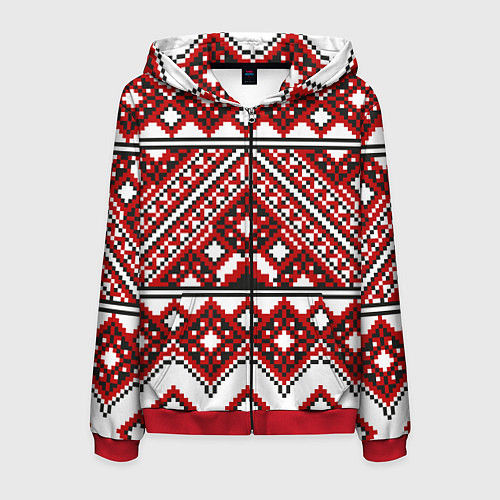 Мужская толстовка на молнии Русский узор, геометрическая вышивка / 3D-Красный – фото 1