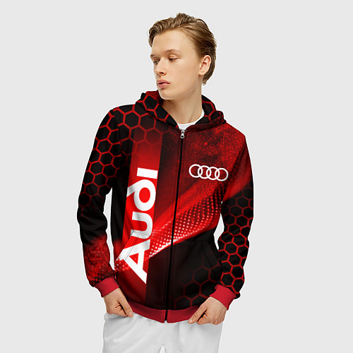 Мужская толстовка на молнии AUDI АУДИ SPORT СПОРТ RED AND BLACK / 3D-Красный – фото 3