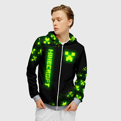 Толстовка 3D на молнии мужская MINECRAFT NEON LOGO CREEPER, цвет: 3D-меланж — фото 2
