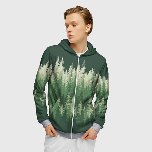 Мужская толстовка на молнии Елки-палки, хвойный лес / 3D-Меланж – фото 3