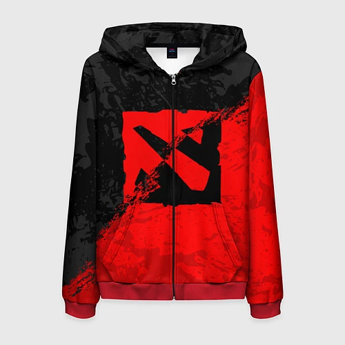 Мужская толстовка на молнии DOTA 2 RED BLACK LOGO, БРЫЗГИ КРАСОК / 3D-Красный – фото 1