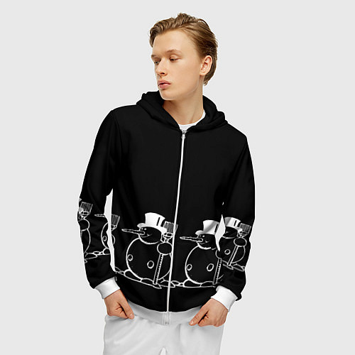 Мужская толстовка на молнии Снеговик на черном фоне / 3D-Белый – фото 3
