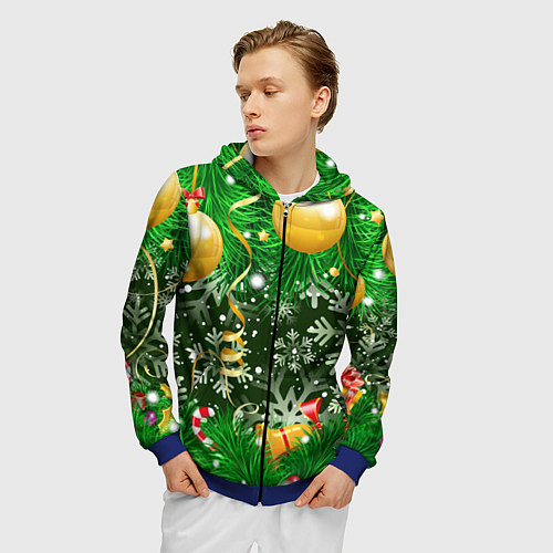 Мужская толстовка на молнии Новогоднее Настроение Елка / 3D-Синий – фото 3