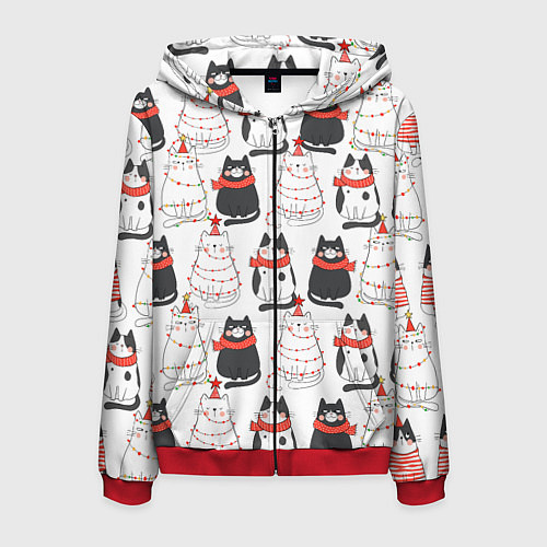 Мужская толстовка на молнии НОВОГОДНИЕ КОТИКИ 2022 / 3D-Красный – фото 1