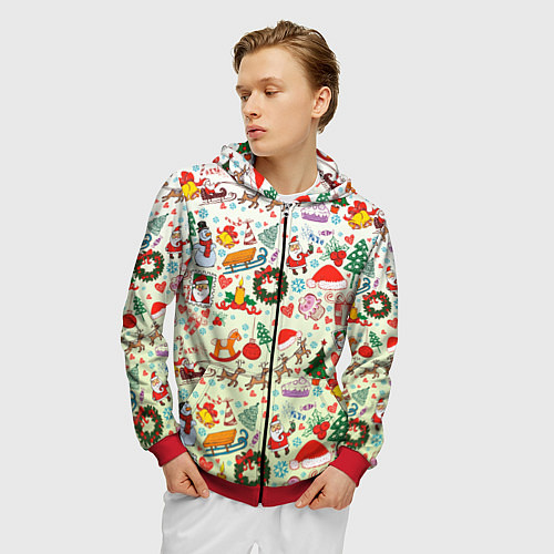 Мужская толстовка на молнии Самый новогодний принт / 3D-Красный – фото 3