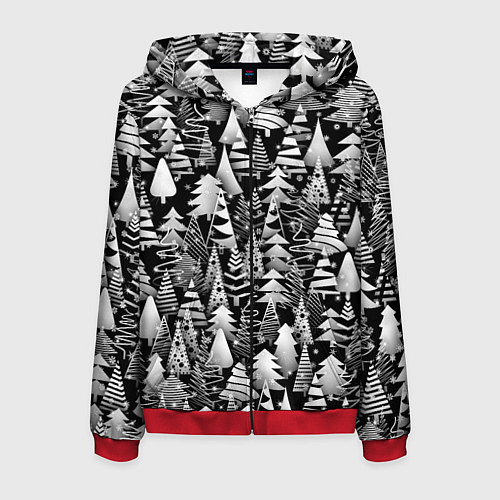 Мужская толстовка на молнии Лес абстрактных ёлок / 3D-Красный – фото 1