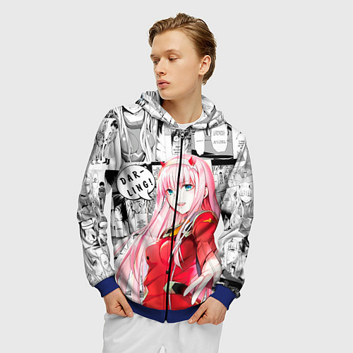 Мужская толстовка на молнии Zero Two Зеро ту на манге фрейм / 3D-Синий – фото 3