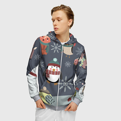 Мужская толстовка на молнии НОВОГОДНИЙ ПАТТЕРН ЖИВОТНЫЕ / 3D-Меланж – фото 3