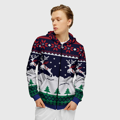 Мужская толстовка на молнии СВИТЕР С ОЛЕНЯМИ DEER SWEATER / 3D-Синий – фото 3