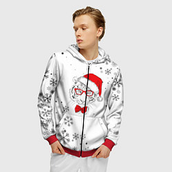 Толстовка 3D на молнии мужская Новогодний тигр летящие снежинки, цвет: 3D-красный — фото 2