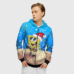 Толстовка 3D на молнии мужская НОВОГОДНИЙ ГУБКА БОБ КВАДРАТНЫЕ ШТАНЫ, цвет: 3D-черный — фото 2