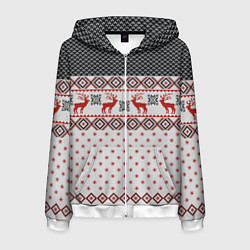 Толстовка 3D на молнии мужская НОВОГОДНИЙ УЗОР, цвет: 3D-белый