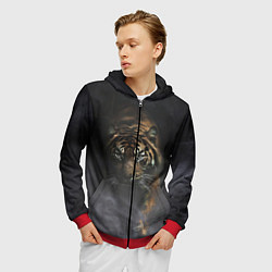 Толстовка 3D на молнии мужская Тигр в тумане, цвет: 3D-красный — фото 2