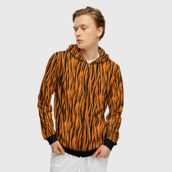 Толстовка 3D на молнии мужская Тигровые Полосы, цвет: 3D-черный — фото 2