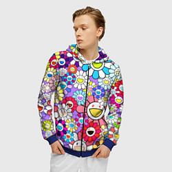 Толстовка 3D на молнии мужская Цветы Takashi Murakami, цвет: 3D-синий — фото 2